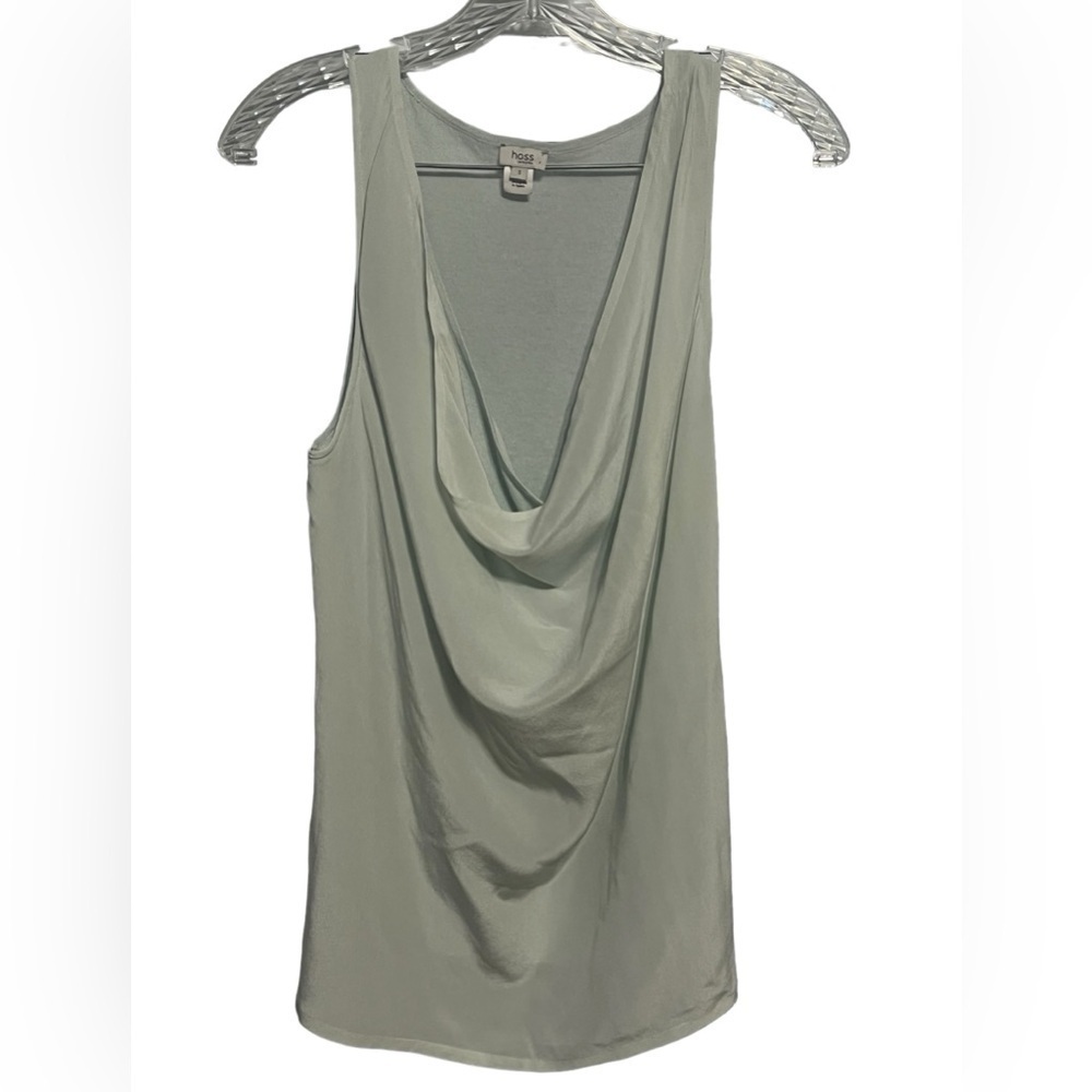 Hoss Intropia silk and cotton sleeveless cowl neck blouse in water green